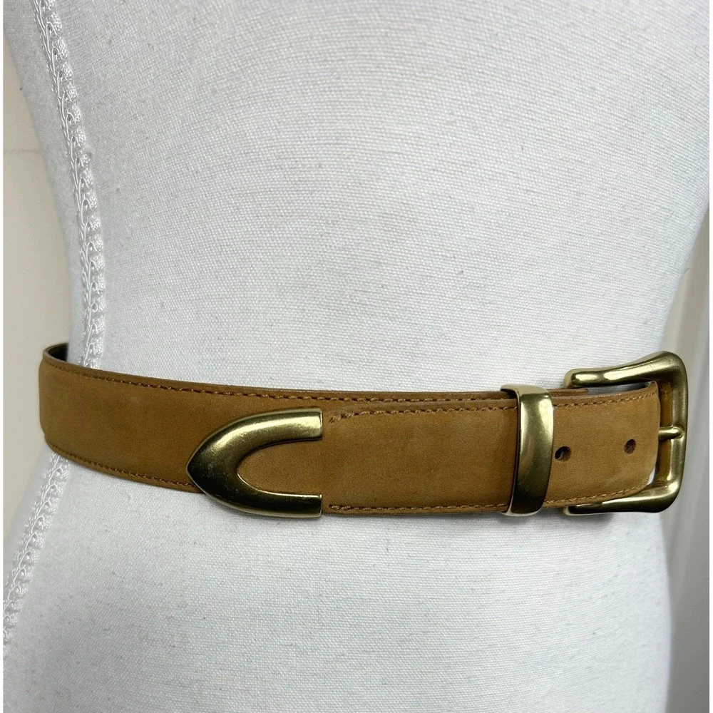 Lejon Belt Women S Tan Nubuck Leather Nordstrom Brass Buckle Tip USA VTG 80s 90s